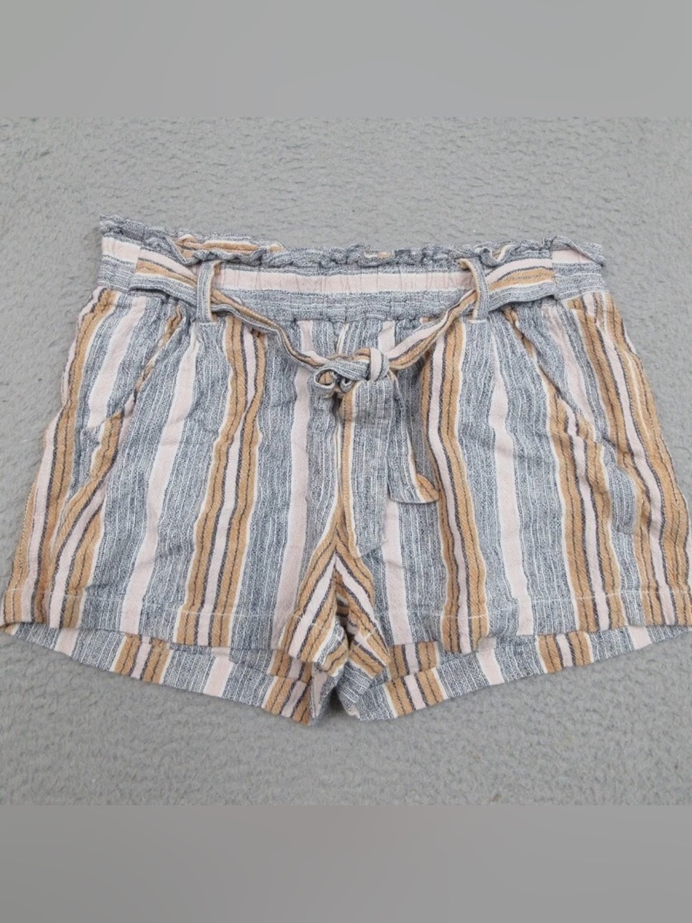 Jolt High Waist Striped Shorts - Orange, Gray, Cream Coastal style xl